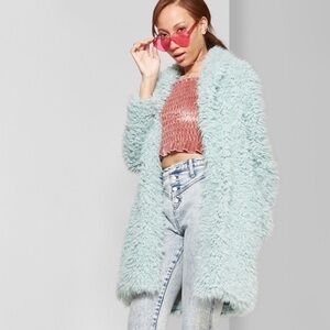 NWT Wild Fable long teddy bear coat furry jacket Small